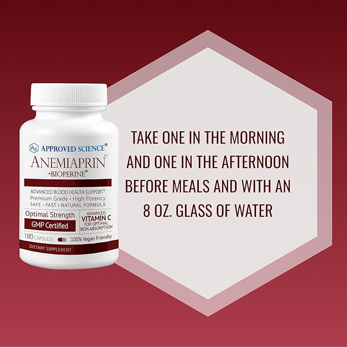 Approved Science Anemiaprin - Absorbable Iron, Vitamin C - Gentle On Stomach - 120 Capsules - 2 Month Supply - Non-GMO, Vegan