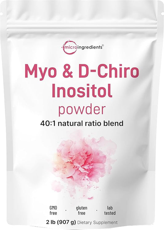Micro Ingredients Myo-Inositol & D-Chiro Inositol Powder, 2lb (442 Servings) | 40:1 Ideal Ratio Inositol Supplement for Women | Supports Hormonal Balance & Ovarian Health | Non-GMO, Vegan, Filler-Free
