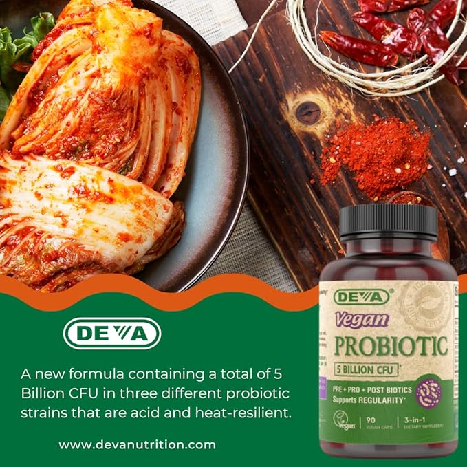DEVA Vegan Probiotic, 5 Billion CFU 2-Pack – Dairy-Free FOS Prebiotics, Probiotics & Postbiotics, Digestive Health, Gut Support, 90 Vegan Caps Ea