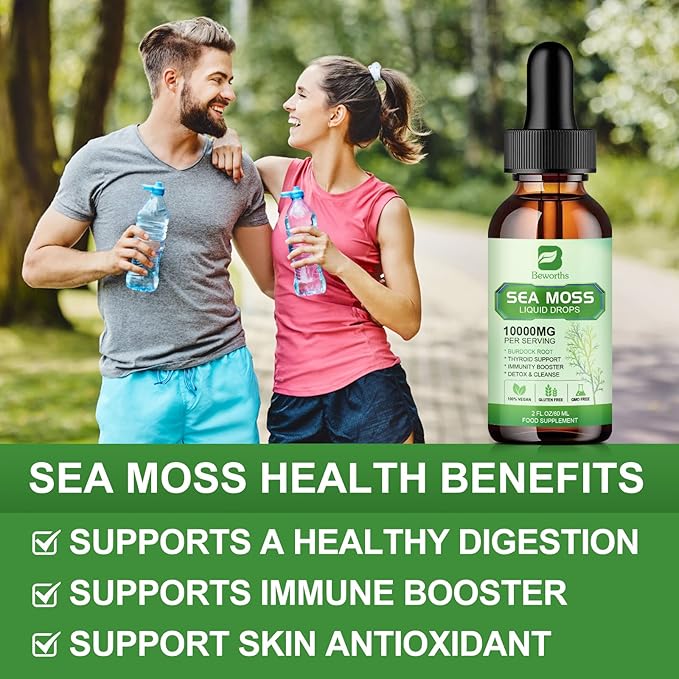 Sea Moss Liquid Drops - Organic Irish Sea Moss Gel with Spirulina, Bladderwrack, Burdock Root, Seamoss Gel Supplement for Immune, Joint, Detox Cleanse & Digestion Support - 2 Fl Oz, Vegan