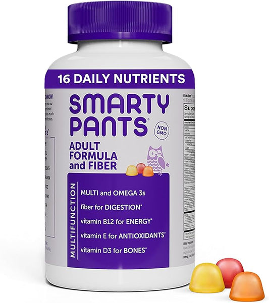 SmartyPants Fiber Supplement & Multivitamin for Men & Women: Multivitamin Fiber Gummies with Vitamin D3, C, Vitamin B12, B6, A, K & Zinc, Omega 3 Fish Oil (EPA/DHA), Biotin, 180 Count (30 Day Supply)