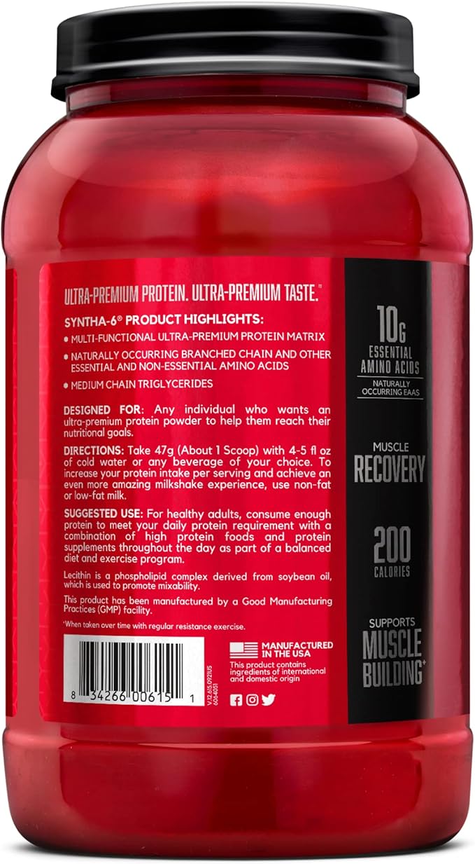 BSN SYNTHA-6 Whey Protein Powder, Strawberry Protein Powder with Micellar Casein, Milk Protein Isolate, Strawberry Milkshake, 28 Servings (Packaging May Vary)