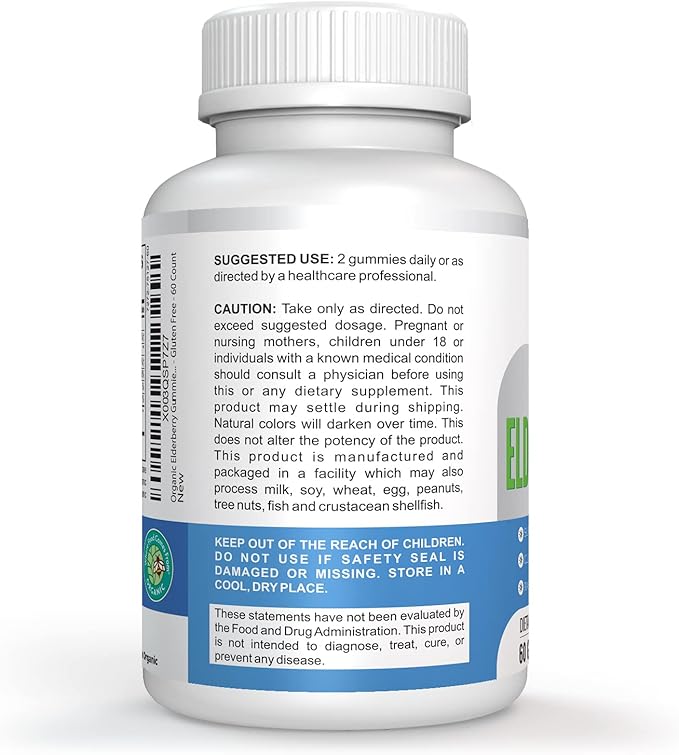 Organic Elderberry Gummies - USDA Certified - Vitamin C & Zinc - Chewable Sambucus - Immune System Support - Vegetarian & Vegan - Raspberry Flavored - Gluten Free - Non-GMO - 60 Count