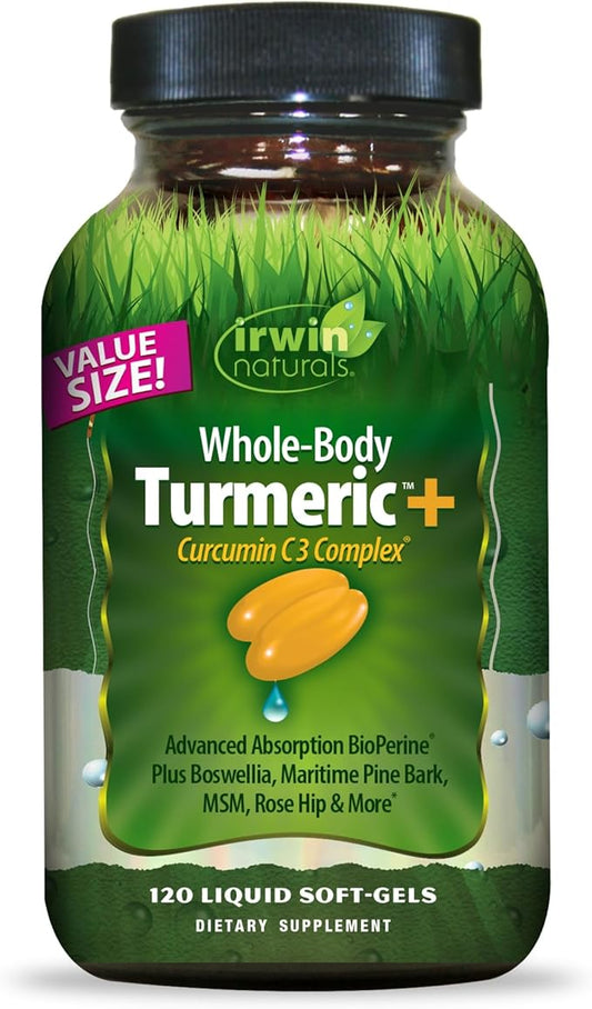 Irwin Naturals Whole-Body Turmeric + Curcumin C3 Complex - 120 Liquid Soft-Gels - with Boswellia, Maritime Pine Bark, MSM & Rose Hip