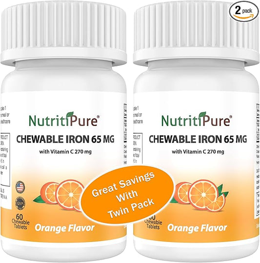 Chewable Iron 65 mg with Vitamin C 270 mg - Tablet in Orange Flavor 60 Count (2)