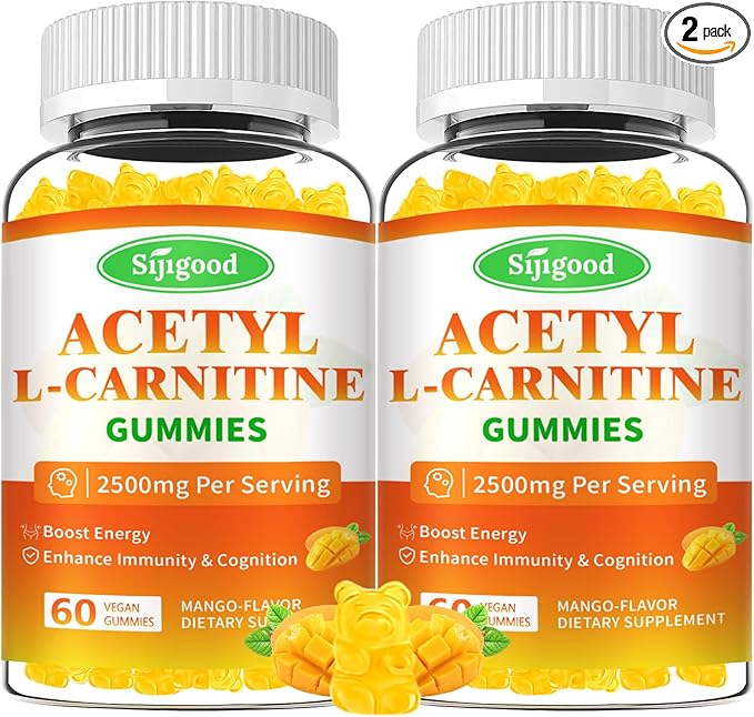 2 Pack Acetyl L-Carnitine Gummies for Men & Women - Daily Energy Support with Immune Support Gummies, Mango Flavor, 120 Count