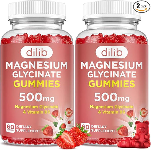 Magnesium Glycinate Gummies 500mg for Adults & Kids Magnesium Supplement with Vitamin B6-Natural Calm Gummies-Calm Mood, Muscle & Sleep Support-Strawberry Flavor, 120 Gummies