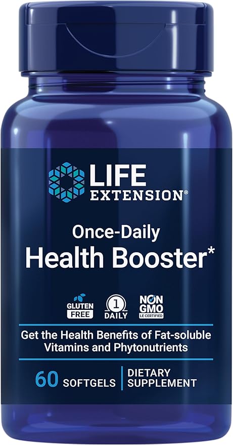 Life Extension Once-Daily Health Booster - Vitamins & Nutrients Supplement for Whole-Body Health - Vitamin K Complex, Vitamin E, Saffron, Lutein and More - Non-GMO, Gluten-Free - 60 Softgels