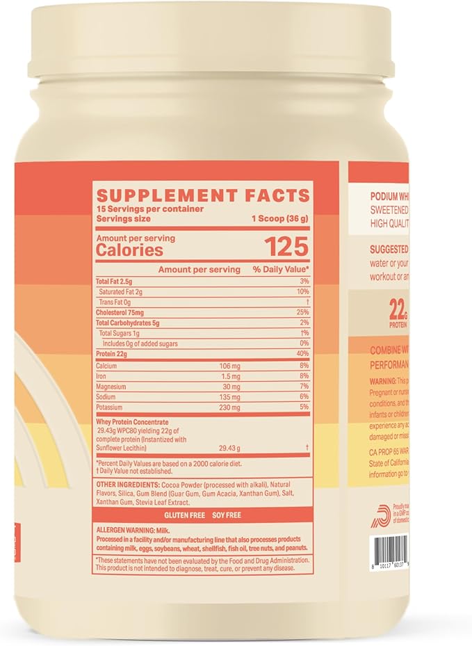 Podium Nutrition Whey Protein Powder, Chocolate Brownie, 22g Protein Per Serving with Digestive Enzymes, Whey Protein Isolate & Concentrate, Gluten Free, Low Carb, Low Sugar & Soy Free, 15 Servings