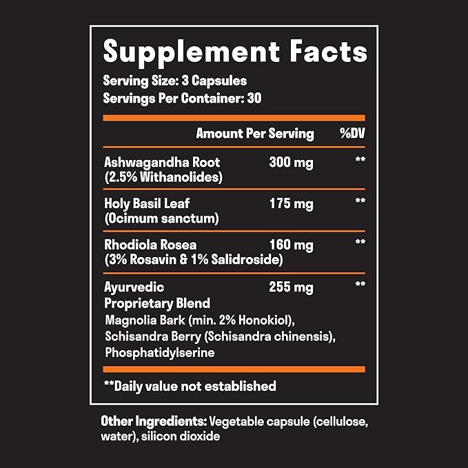 Adrenal Support - Cortisol Manager & Adrenal Support Supplements with Ashwagandha Extract, Rhodiola Rosea, Holy Basil to Support Stress, Fatigue & Energy | Adaptogens for Daily Support | 60 Capsules