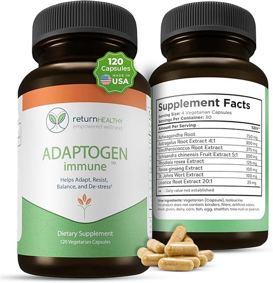 Adaptogen Immune, Adaptogens Supplements, Ashwagandha Supplements with Siberian Ginseng, Astragalus Root, and More - Promotes Healthy Body Functioning - Stress Relief Supplement, 120 Capsules