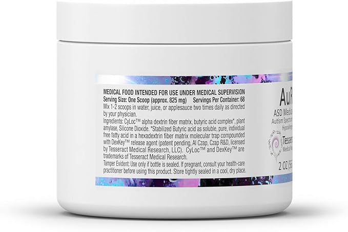 AuRx Autism Spectrum Medical Food Powder to Support Gut Health, Stabilized Butyric Acid Supplement in a Palatable-Tasting Powder for ASD Children, Hypoallergenic, 2 Ounces