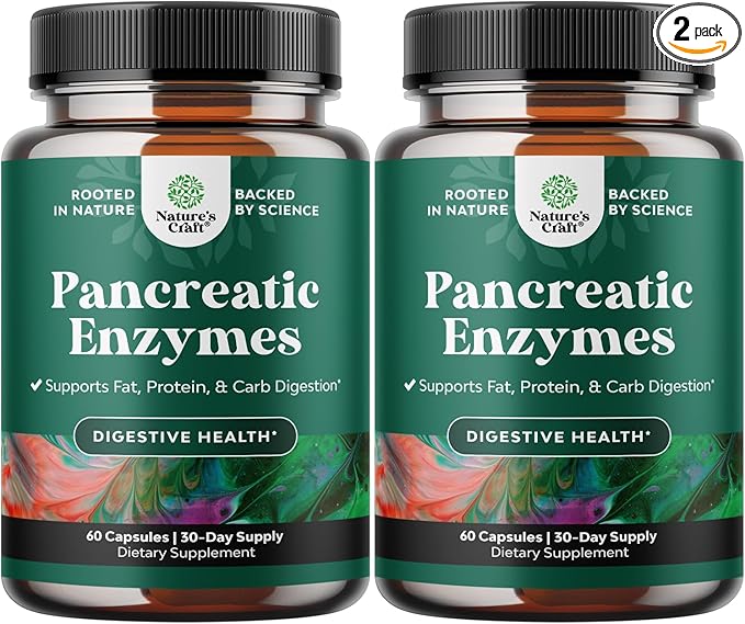 Pancreatin Digestive Enzymes for Digestive Health - Pancreatic Enzymes for Humans with Fat Carb and Protein Digestive Enzymes for Women and Men - Protease Amylase & Lipase Enzymes for Digestion - 60ct