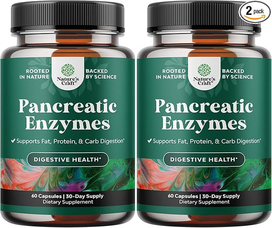 Pancreatin Digestive Enzymes for Digestive Health - Pancreatic Enzymes for Humans with Fat Carb and Protein Digestive Enzymes for Women and Men - Protease Amylase & Lipase Enzymes for Digestion - 60ct