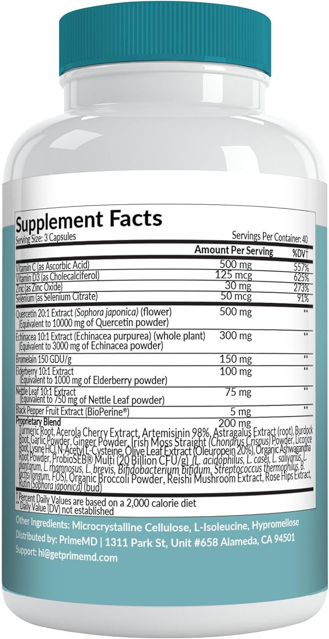 28-in-1 Quercetin with Bromelain Supplement for Daily Immune Defense Support - Quercetin with Vitamin C and Zinc for Adults Enriched with Vitamin D and Elderberry (120ct)