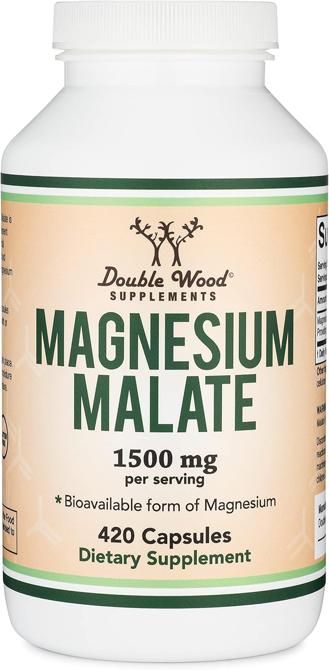 Magnesium Malate Capsules (420 Count) - 1,500mg Per Serving (Magnesium Bonded to Malic Acid), Third Party Tested, Vegan Friendly, Gluten Free by Double Wood Supplements