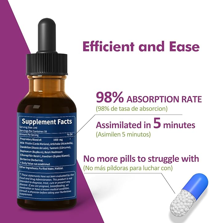 Milk Thistle & Artichoke Extract Liver Support Drops for Fatty Liver, Alcachofa, Curcuma y Cardo Mariano para el Higado Graso, Berberina para Bajar de Peso, Liver Detox & Repair Formula.2oz