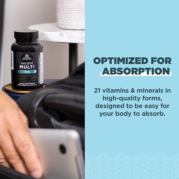 Ancient Nutrition Multivitamin for Men, Multi Men's, Vitamin D, C, E, B12, Zinc, Magnesium, Supports Healthy Immune System and Bone Health, 90 Ct