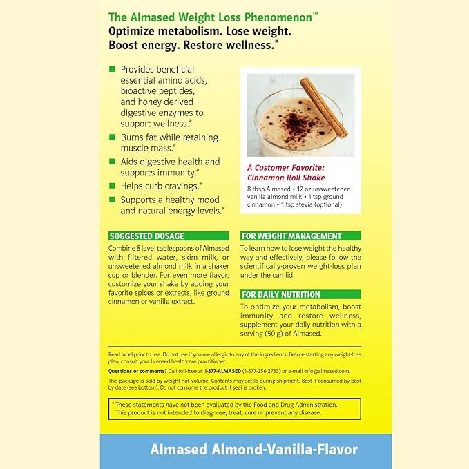 Almased Vanilla Meal Replacement Shake - Low-Glycemic High Plant Base Protein Powder- Nutritional Weight Health Support Supplement - Vanilla Flavor - 17.6 oz (1.1 Pound (1 Pack))