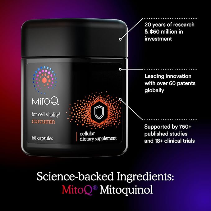 MitoQ Curcumin Advanced CoQ10 Antioxidant - Contains Mitoquinol Mesylate & Super Bioavailable Longvida Curcumin Turmeric - Supports Immunity, Digestive Health, & Cell Vitality (60 Capsules)