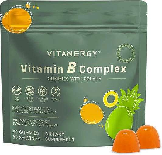Tropical B Complex Gummies for Women – Sugar-Free, Vegan, Non-GMO – 7 B Vitamins + Iron, Energy & Immune Support – Travel Pouch, Made in USA, 60 Count