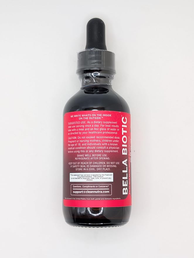 Liquid Probiotics for Women Drops with Chasteberry, Black Cohosh, Prebiotics, Digestive Enzymes, Evening Primrose Oil, Wild Yam, Cranberry Dmannose and Iron Vitamin D3 K2 Clean Nutra Bella Biotics (3)