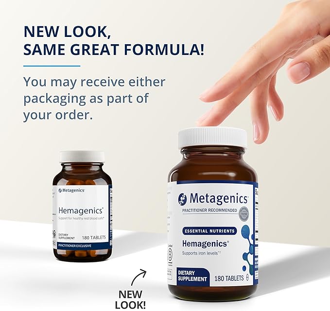Metagenics Hemagenics - Iron Supplement - Non-Constipating - Vitamin B12, B6 & Folate - Supports Formation & Maintenance of Healthy Red Blood Cells* - Non-GMO, Gluten-Free & Vegetarian - 180 Tablets
