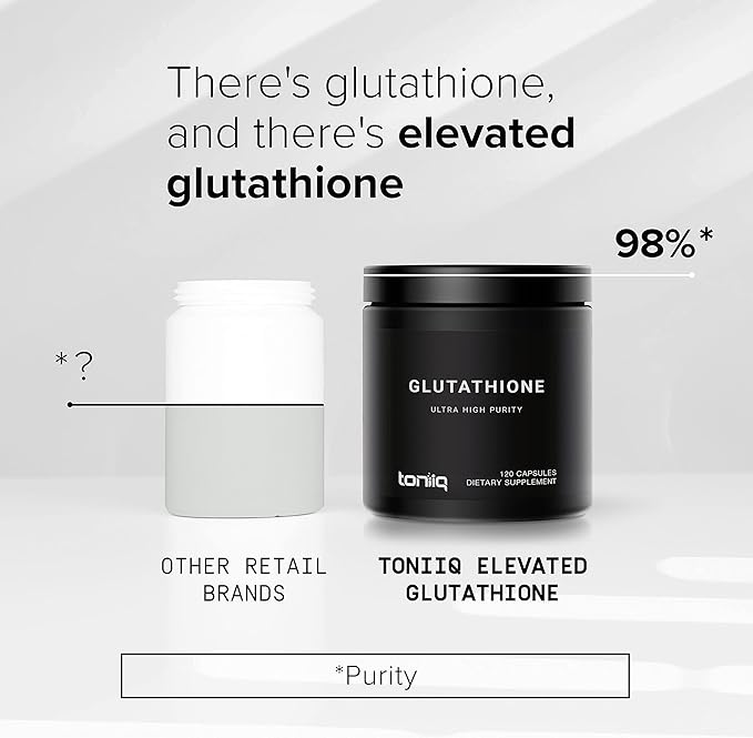 Toniiq Ultra High Strength Glutathione Capsules - 1000mg Concentrated Formula - 98%+ Highly Purified and Bioavailable - Non-GMO Fermentation - 240 Capsules Reduced Glutathione Supplement