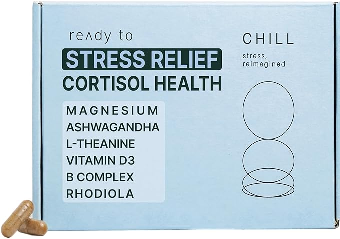 CHILL Stress Relief Supplement – Cortisol Supplements for Women & Men - Relaxation & Calm – Magnesium, Ashwagandha, L-Theanine, B Complex – 60 Capsules