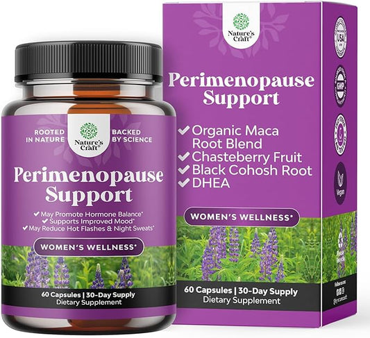 Complete Perimenopause Supplement for Women - Multibenefit Menopause Ease for Women with Maca Root Vitex Berry & Black Cohosh for Hot Flashes Night Sweats Hormone Balance and Mood Support (1 Month)