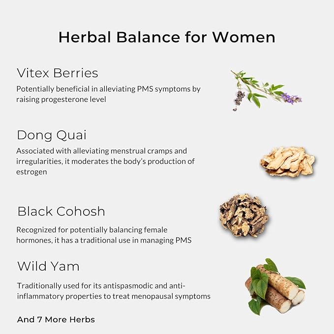 Hormone Balance for Women, Women's Support, Menopause & PMS Support, with Black Cohosh, Vitex Berry & Dong Quai - 30 Serves