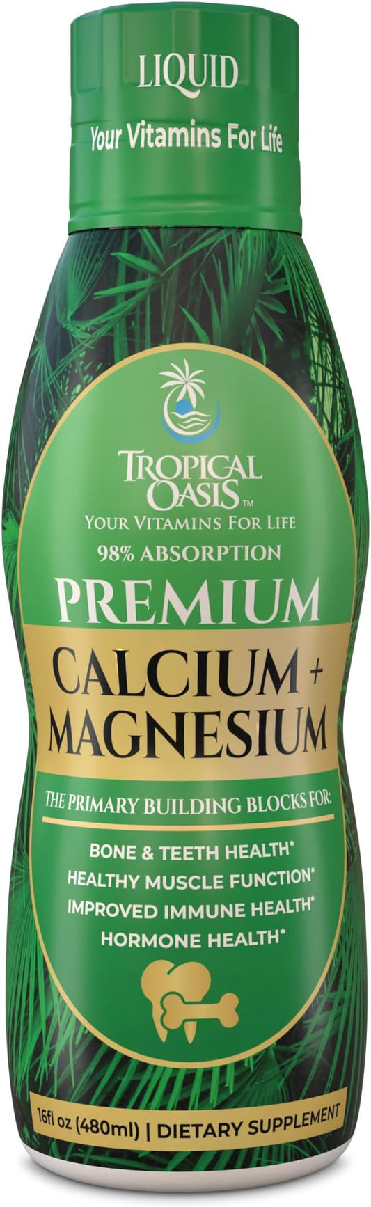 Premium Liquid Calcium Magnesium Supplement | Promotes Strong Bones & Healthy Teeth | Natural Liquid Vitamin w/Calcium, Magnesium Citrate, Boron & Vitamin D3 | 98% Max Absorption | 16oz, 32 Serv