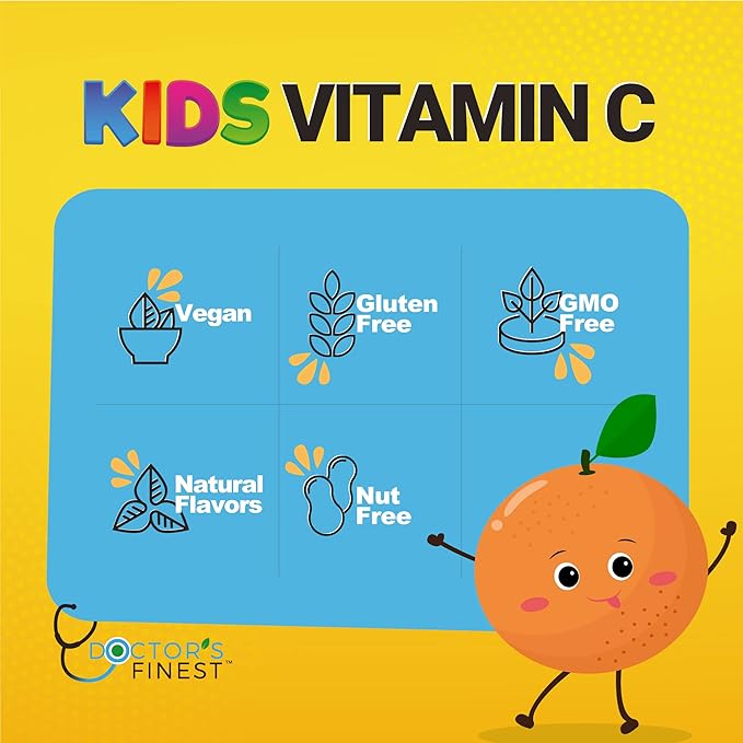 Doctors Finest Vitamin C Gummies for Kids – Vegan, GMO Free & Gluten Free – Great Tasting Orange Flavor Pectin Chews – Kids Dietary Supplement – 250mg of Vitamin C – 90 Jellies [45 Doses]