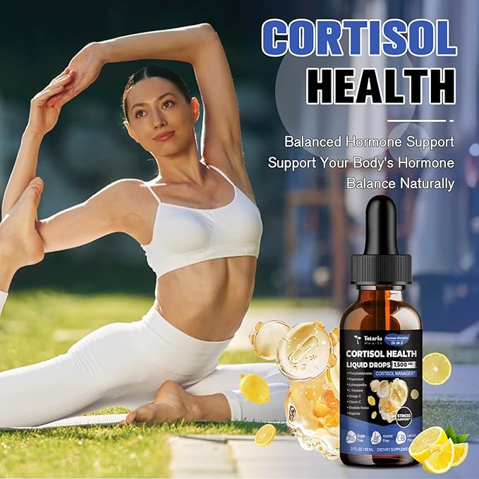 cortisol Supplement Liquid Drops Hormone Balance for Women Men with Magnesium Complex,Ashwagandha,Rhodiola Rosea,L Theanine,Phosphatidylserine Supplements Mood, Focus, Sleep Support 2 FL.OZ