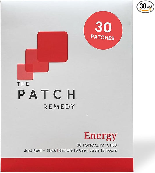 Energy Patches - 30 Topical Patches with Caffeine from Guarana Extract, Taurine, Glucuronolactone, Green Tea, Vitamin B3, B5, B6, Transdermal Caffeine Energy