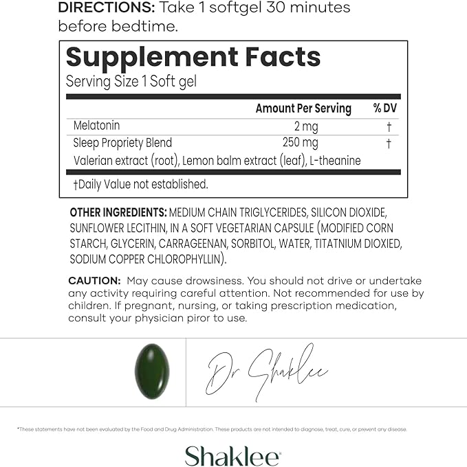 Shaklee - Dream Serene™ Melatonin Sleep Aid - Fall Asleep Faster, Wake Up Refreshed - with Melatonin, Valerian, Lemon Balm, L-Theanine - for Ultimate Beauty Sleep - 30 Softgels