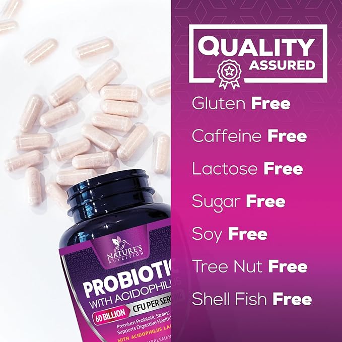 Probiotics 60 Billion CFU per Serving - 10 Strains + Prebiotics - Immune, Digestive & Gut Health Support, Supports Occasional Constipation, Gas & Bloating for Women & Men, Shelf Stable - 180 Capsules