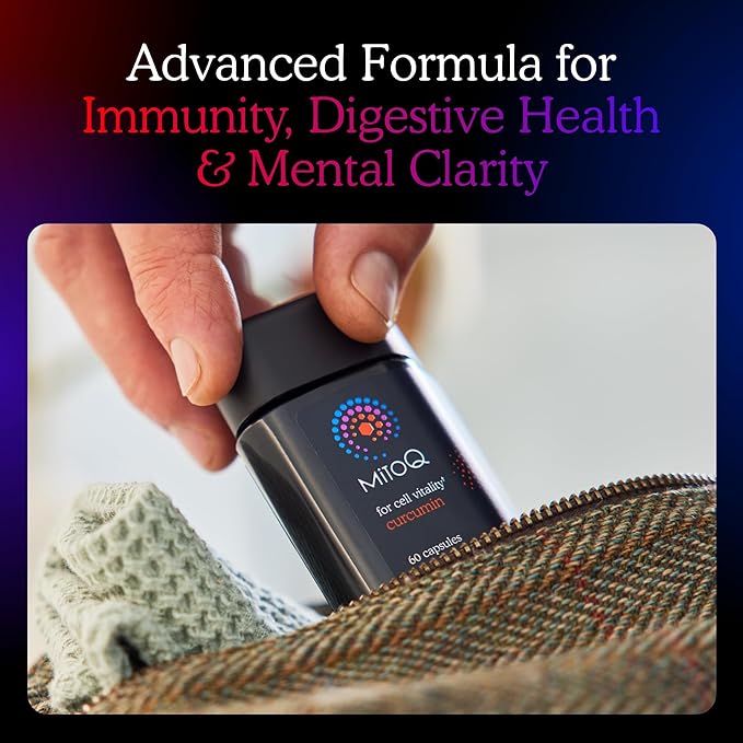MitoQ Curcumin Advanced CoQ10 Antioxidant - Contains Mitoquinol Mesylate & Super Bioavailable Longvida Curcumin Turmeric - Supports Immunity, Digestive Health, & Cell Vitality (60 Capsules)