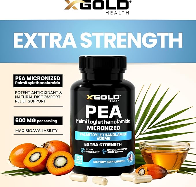 Palmitoylethanolamide Pea Supplement 600 mg | Micronized Pea 99% Highly Purified and Bioavailable | Made in USA | Supplement for Men and Women - 120 Capsules