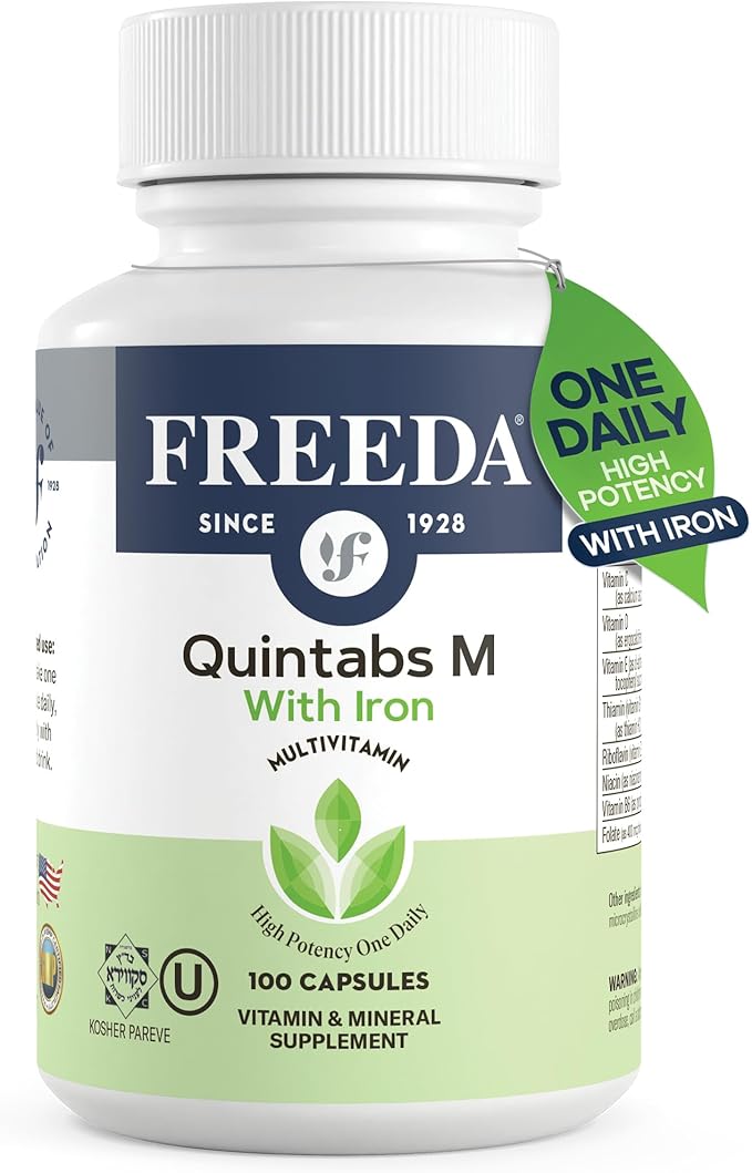 FREEDA Multivitamin – Quintabs-M with Iron – Kosher Multi Vitamins Supplements for Women Health - Multivitamins for Women & Iron-Deficient Men Adult Vitamins Multivitamin (100)
