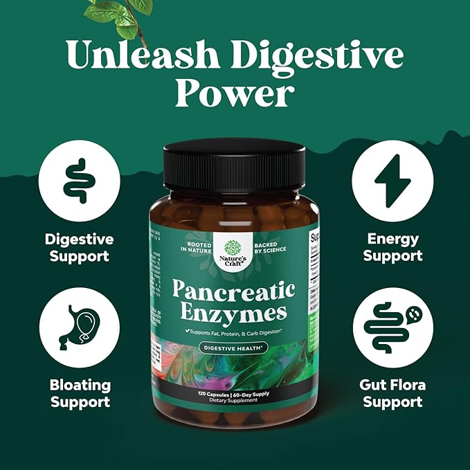 Pancreatin Digestive Enzymes for Digestive Health - Pancreatic Enzymes for Humans with Fat Carb and Protein Digestive Enzymes for Women and Men - Protease Amylase & Lipase Enzymes for Digestion -120ct
