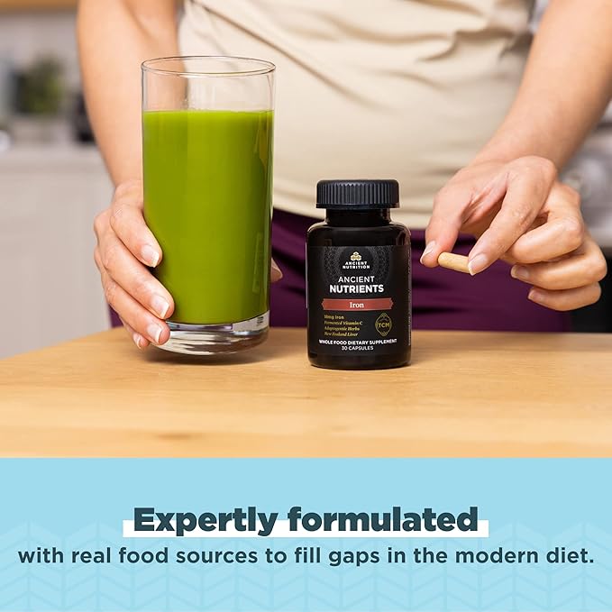 Ancient Nutrition, Ancient Nutrients Iron - 18mg Iron, Adaptogenic Herbs, Enzyme Activated, Paleo & Keto Friendly, 30 Capsules…