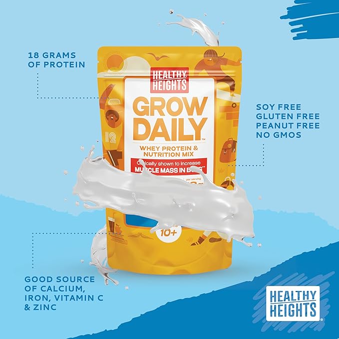 Healthy Heights Grow Daily Kids Protein Drink Mix (Plain) - High Protein Shake for Boys 10+