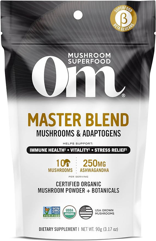Om Mushroom Master Blend, Organic 10 Mushroom Complex & Adaptogens Powder, Reishi & Lions Mane - 3.17 oz