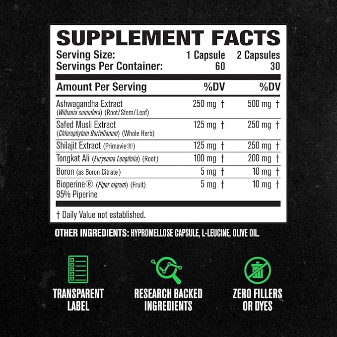 Jacked Factory Testosterone Booster for Men PRIMASURGE - w/Tongkat Ali, PrimaVie, Ashwagandha - Boost Vitality, Muscle Growth & Energy | Natural Test Booster Supplement - 60 Veggie Pills