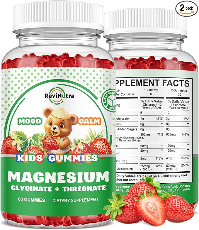 Magnesium Complex Gummies- Calm Chewable Gummies for Kids & Adults- Magnesium Glycinate, Threonate Supplement-w/Omega-3, Vitamin B6, D3- Support Calm Stress Relief, Bones, Mood, 2 Pack