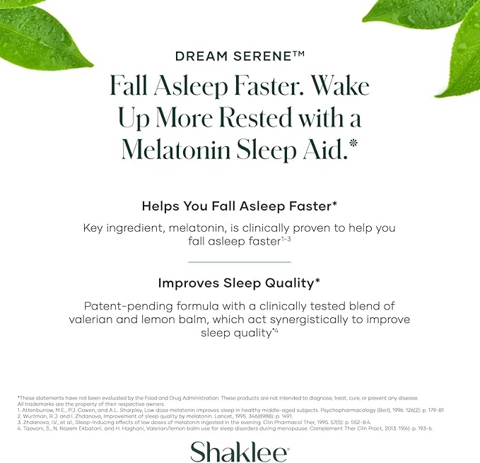 Shaklee - Dream Serene™ Melatonin Sleep Aid - Fall Asleep Faster, Wake Up Refreshed - with Melatonin, Valerian, Lemon Balm, L-Theanine - for Ultimate Beauty Sleep - 30 Softgels