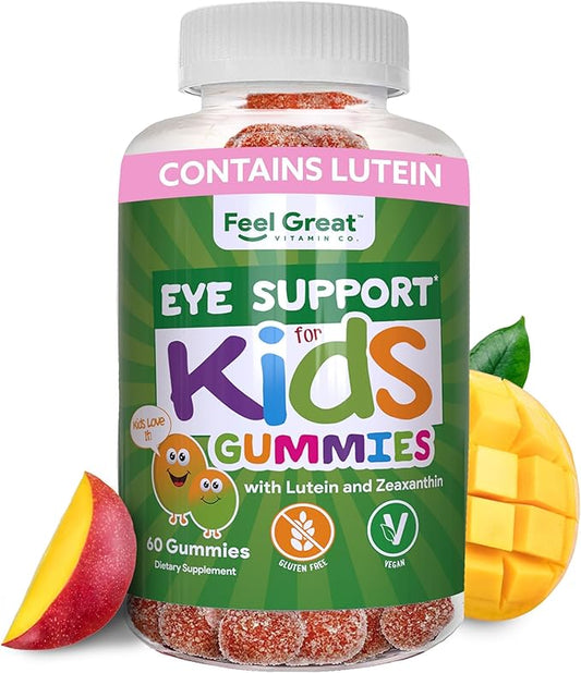 Feel Great Kids Gummy Vitamins for Eyes | Essential Eye Vitamins Lutein and Zeaxanthin | Mango Flavored Vegan Eye Vitamins for Kids | Gluten Free | 60 Day Supply