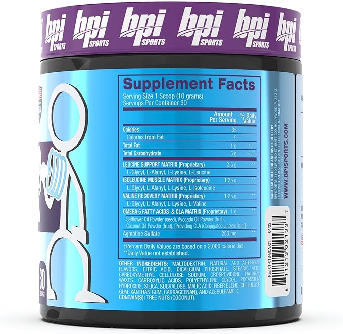 BPI Sports Best BCAA - The Building Blocks of Protein and Muscle - Post-Workout Recovery - Supports Metabolism - Omega 6 - Grape, 30 Servings, 300 g