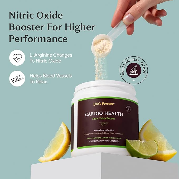 Life's Fortune L Arginine L Citrulline Supplement Powder - High Potency Nitric Oxide Supplement Booster with Natural Lemon Lime Flavor - Cardio Health, Blood Pressure and Vascular Support - 258g